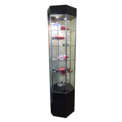 Hex Shaped Showcase Display Tower with Lighting and Shelves
