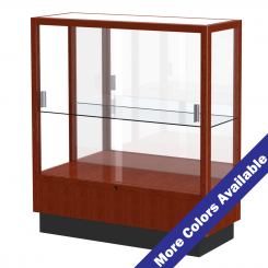 3' Wide Wooden Full View Single Shelf Display Case with Sliding Doors and Mirrored Back