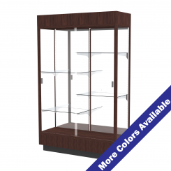 4' Wide Wooden Lighted Full View Display Case|Sliding Doors|4 Half Shelves and Mirrored Back