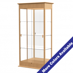 3' Wide Wooden Lighted Floor Standing Display Case with Sliding Doors and Mirrored Back