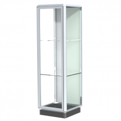 Chrome 2' Aluminum Frame Floor Standing Display Case with 2 Adjustable Shelves, Locking Doors, and L