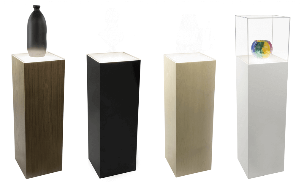 Assorted colors of lighted pedestals.