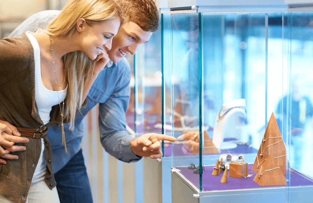 Customers at a Jewelry Display Cases