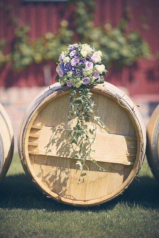 wooden barrel with flower 