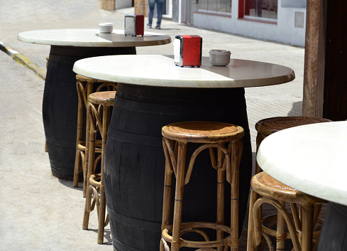 wooden barrel tables