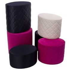 Jewlery display cushions in white, pink and black.