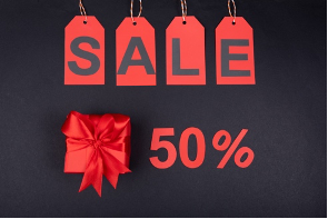 "Sale 50%" sign for Valentines Day.