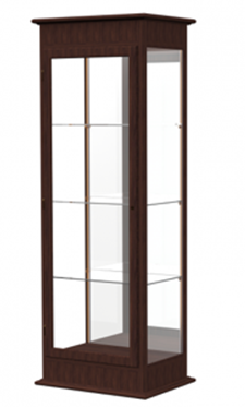 standing display, glass paneling, shelving