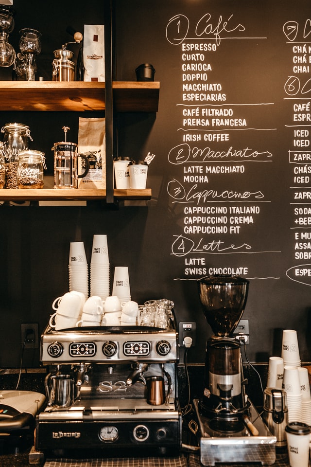 moody coffeshop with chalkboards