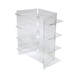 Clear acrylic folding 4 shelf knockdown display.