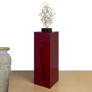 Red Mirrored Pedestal with Sculpture