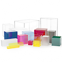 Assortment of clear and colorful acrylic boxes