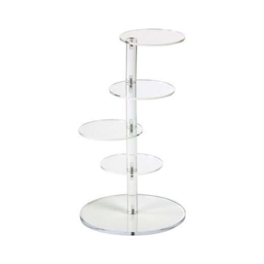 Clear acrylic portable knockdown round platform display.