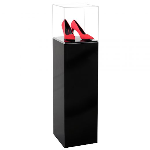 Luxurious stilettos stored in pedestal display case
