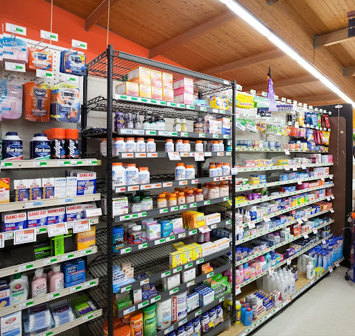Medications and vitamins in an organized pharmacy display