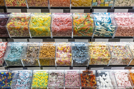 retail dump bins at candy store