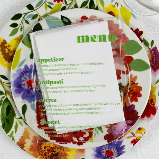 Acrylic printed menu for weddings
