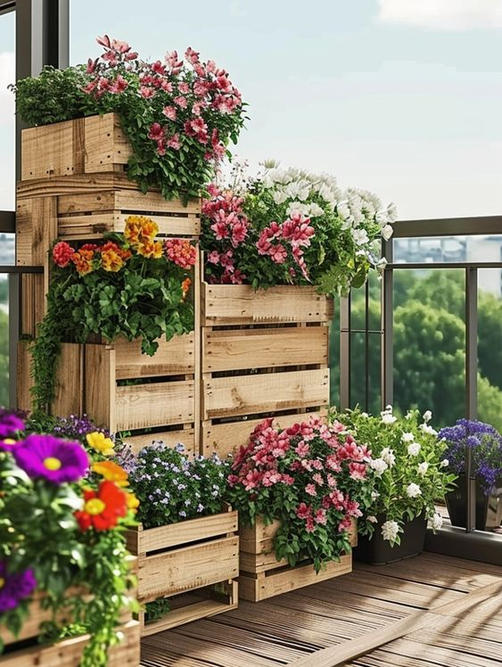 Use wooden crates as planters to create a rustic aesthetic with farmhouse vibes 
