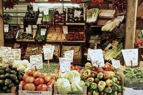 Fresh produce displayed at farmers market