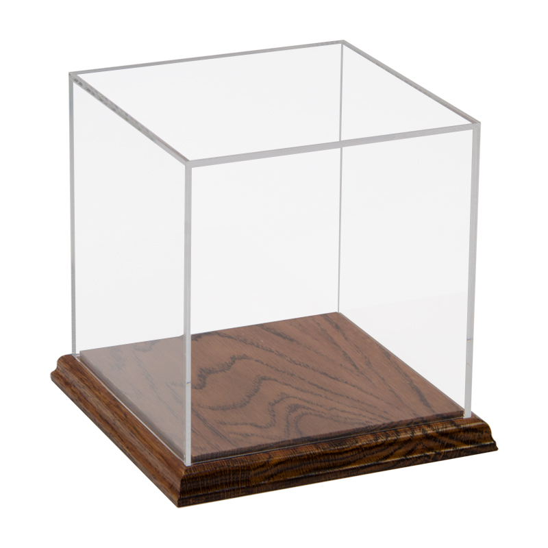 Single Acrylic Baseball display case with hardwood oak base 