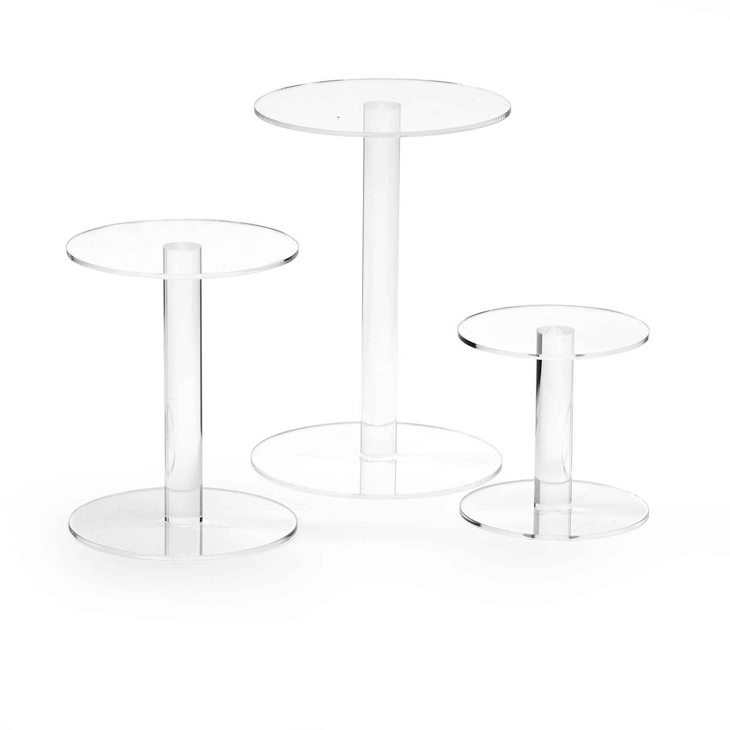 Round Clear Acrylic Retail Display Risers Dessert & Bakery Stand Set of 3