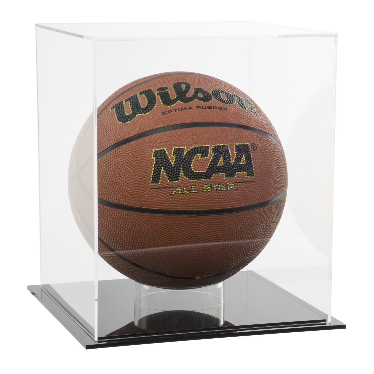 A001-RR Deluxe Acrylic Basketball Display Case with Red Risers and Mirror 