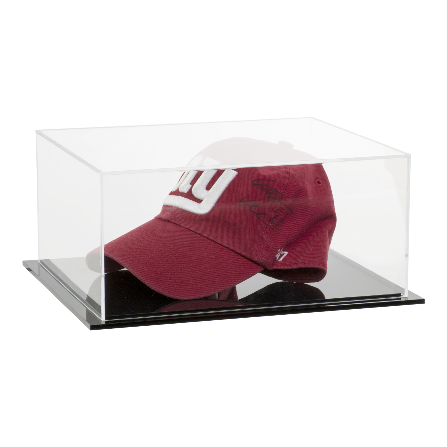 Deluxe Clear Acrylic Baseball Cap Display Case Red Risers Turf Base A006-RR 