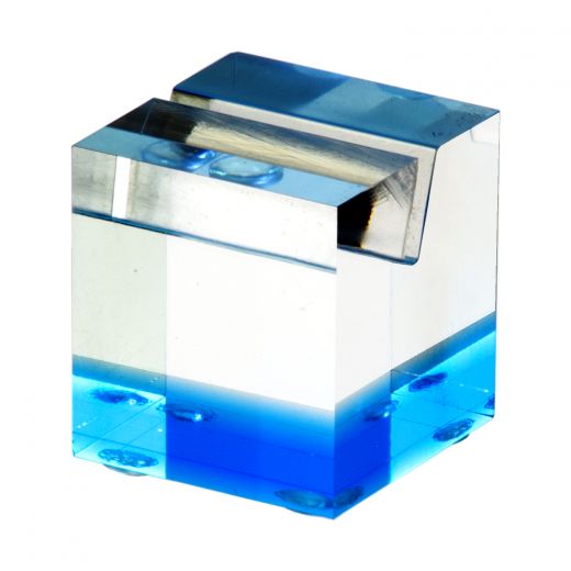 Acyrlic Cube Card Holder with Florescent Blue Accent