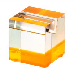Acrylic Cube Card Holder with Fluorescent Orange Accent