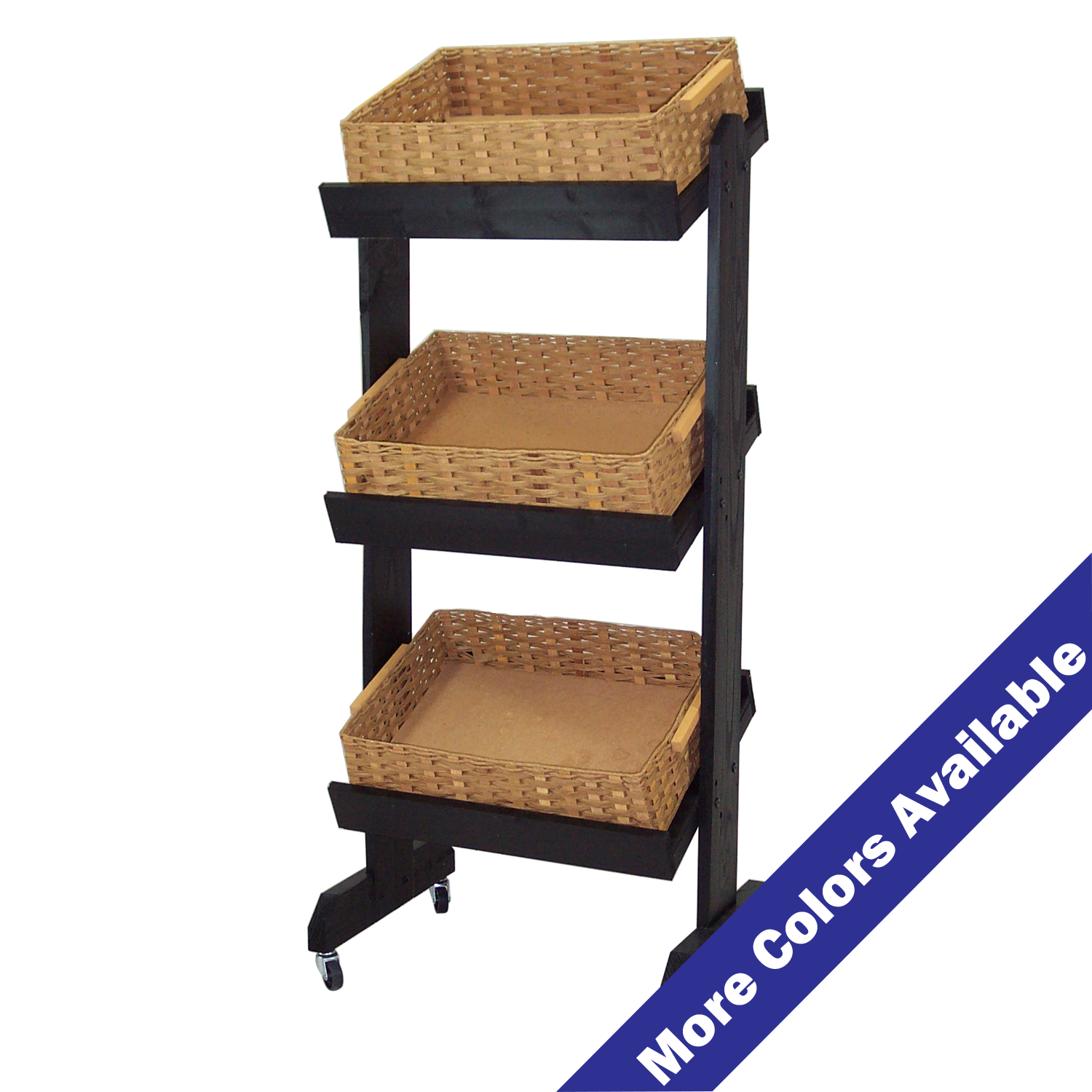 Three Tier Wood and Basket Display with Casters shopPOPdisplays