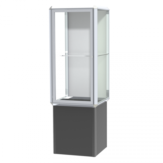 Chrome Aluminum Frame Floor Standing Showcase With 1 Adjule Chrome Aluminum Frame Floor Standing Showcase With 1 Adjule Shelf Glass Back Black Base And L Acrylic Displays Pop