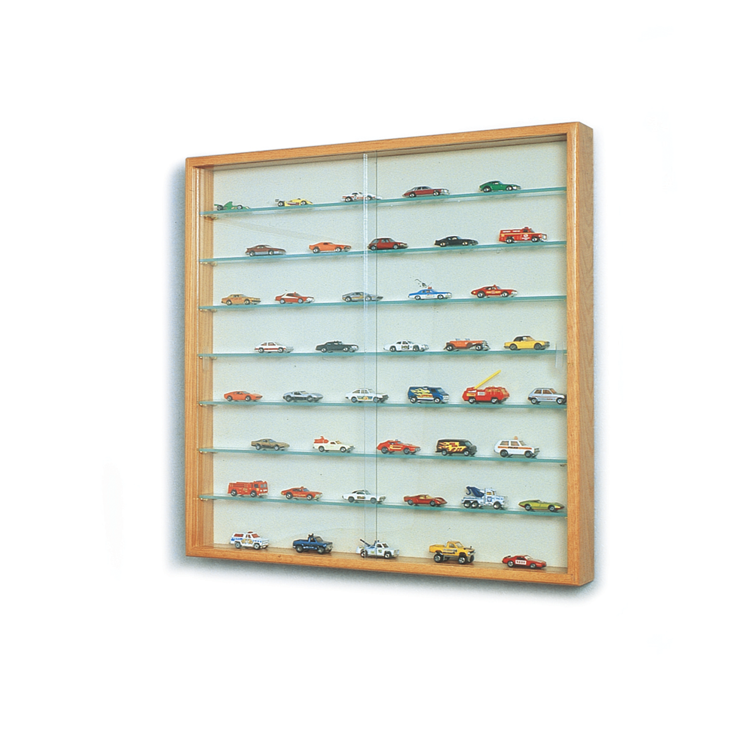 Autumn Oak 7 Shelf Adjustable Display Case with Sliding Doors Buy