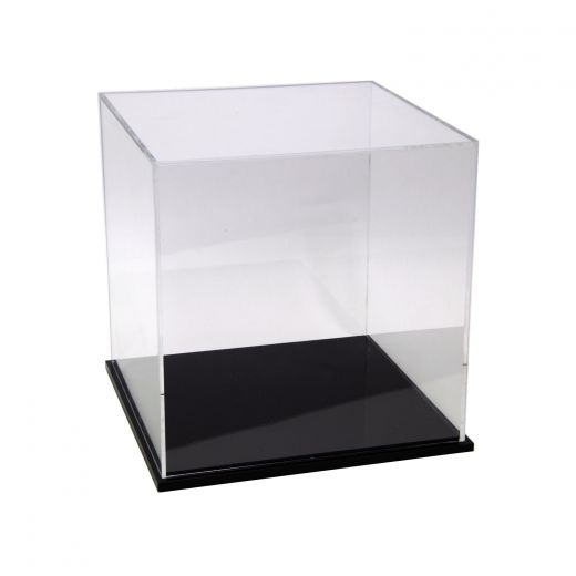 US 16"H Acrylic Clear Display Case Plastic Black Base Self-Install Box Dustproof