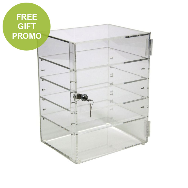 Clear Acrylic Counter Display Case Locking Cabinet with Fixed Shelving