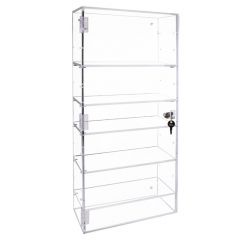 Acrylic Locking Wall Mount Display Case w 5 Adjustable Shelves - 22"H x 4.5"W x 10"L