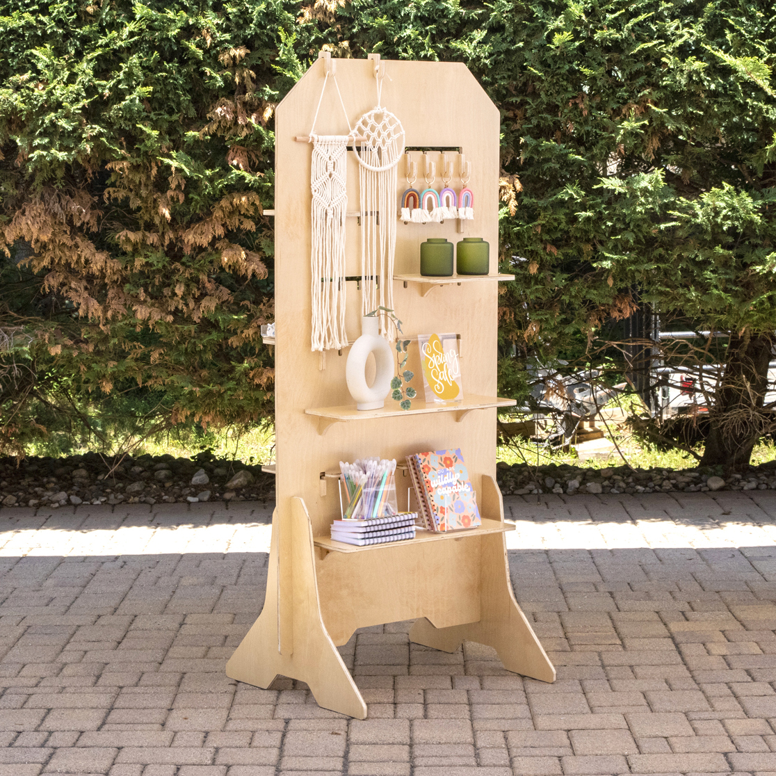 Portable Wooden Floor Standing Display with Configurable Shelves