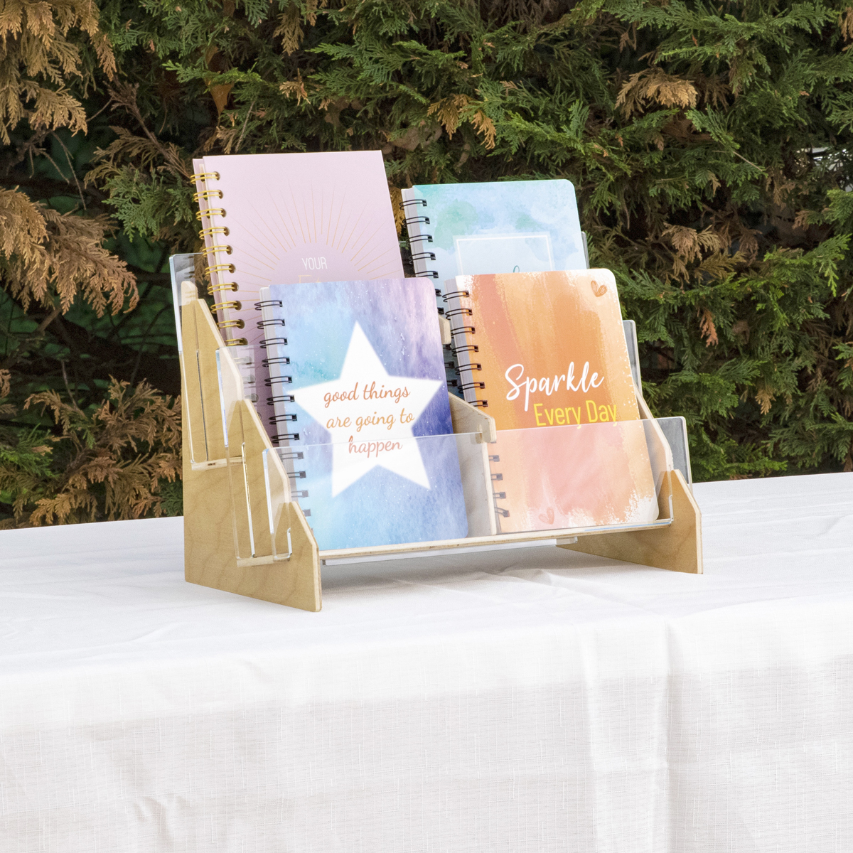 Wood and Acrylic 2 Tier Countertop Display, Collapsible shopPOPdisplays