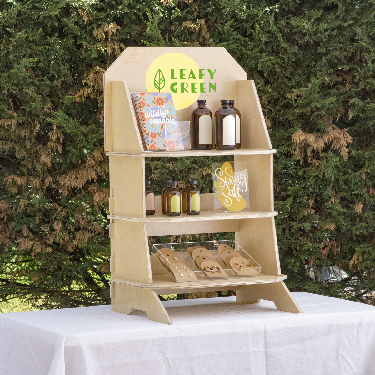 Wooden Large 3 Tier Countertop Display, Collapsible shopPOPdisplays