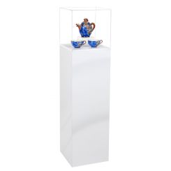 Gloss White Laminate Pedestal Display Case with Acrylic Cover