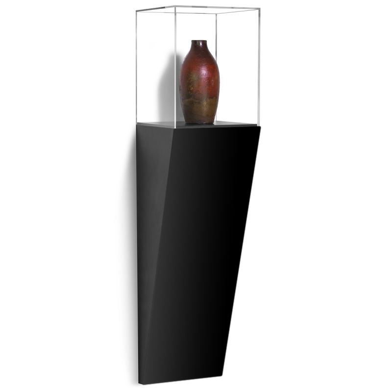 Gloss Black Laminate Wall Wedge Pedestal Display Case shopPOPdisplays