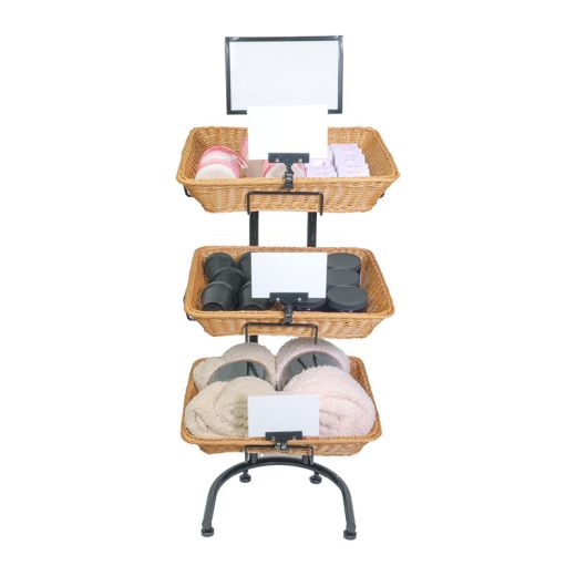 3 Tiered Rectangle Basket Display Stand with Sign Holder