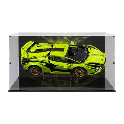 LED Lighted Case | Lego Technic Lamborghini Sian FKP 37 42115 w/ Printed Graphic Back Panel | Acrylic Display Case for Lego Sets