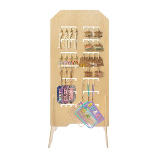 Portable Wooden Floor Standing Display with Configurable Hooks