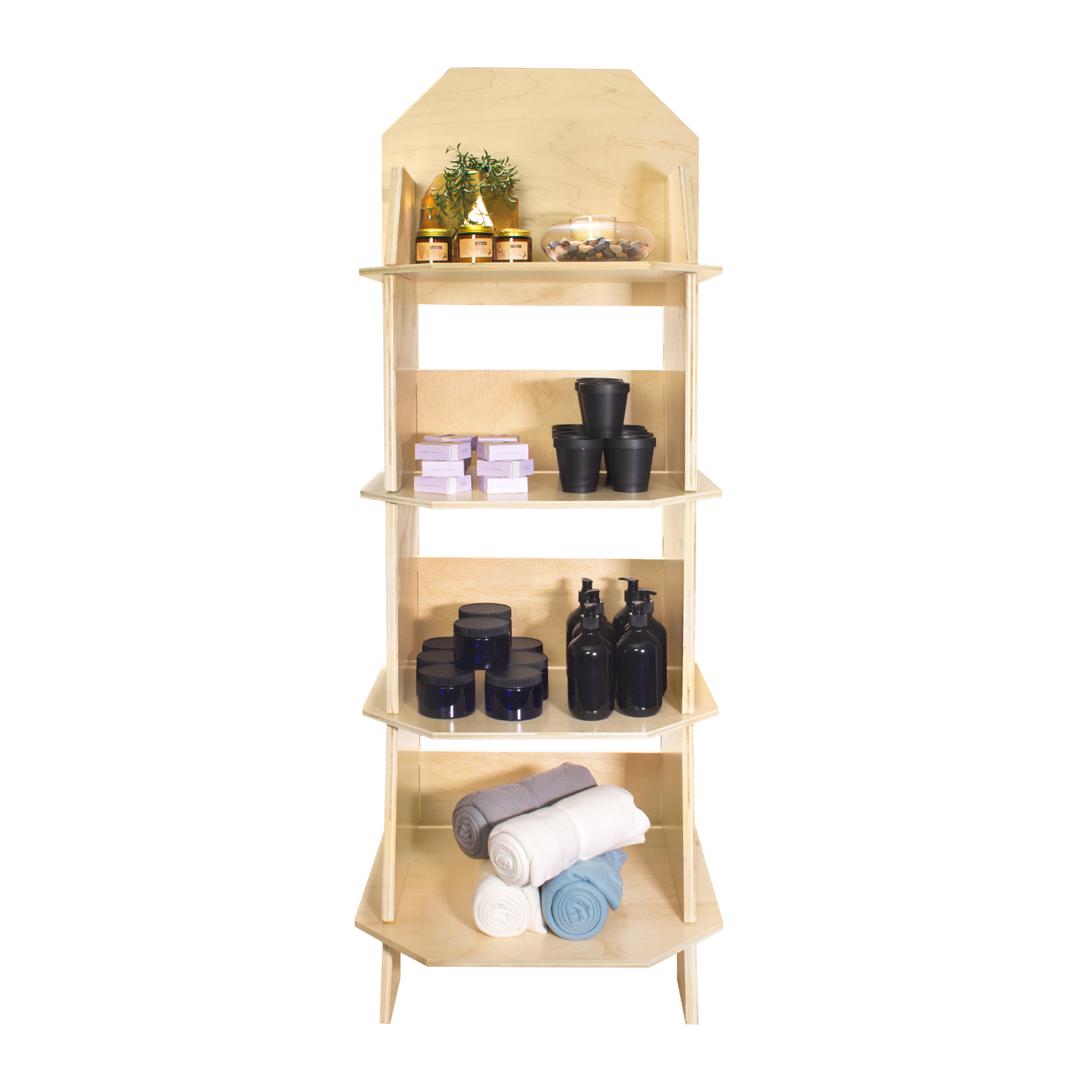 Wooden Large Floor Standing 4 Shelf Display with Headboard, Collapsible 24"W shopPOPdisplays