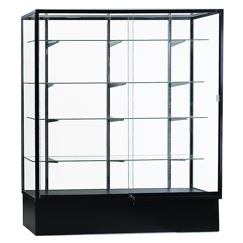 Glass Display Case – 70" L with Adjustable Shelves, Black | shopPOPdisplays