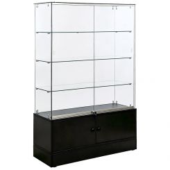 Glass Display Case with Glass Shelves and Storage, BLACK - 48"L x 17.7"W x 71.9"H