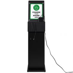 Charging Kiosk for Floor w/ 8.5 x 11 Sign Holder, 3 Cables, Black