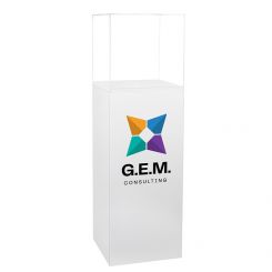 Custom Vinyl Printed White Laminate Pedestal with Acrylic Cover
