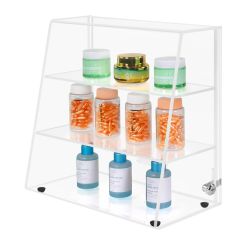 Acrylic Locking Slanted Front Display Case w/ 2 Flat Shelves