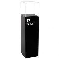 Custom Vinyl Printed Black Laminate Pedestal with Acrylic Cover